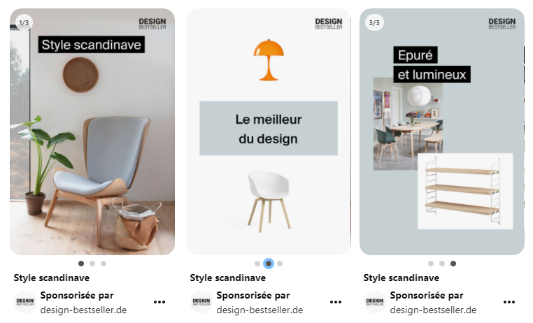 Carrousel de publicités sur la plateforme Pinterest