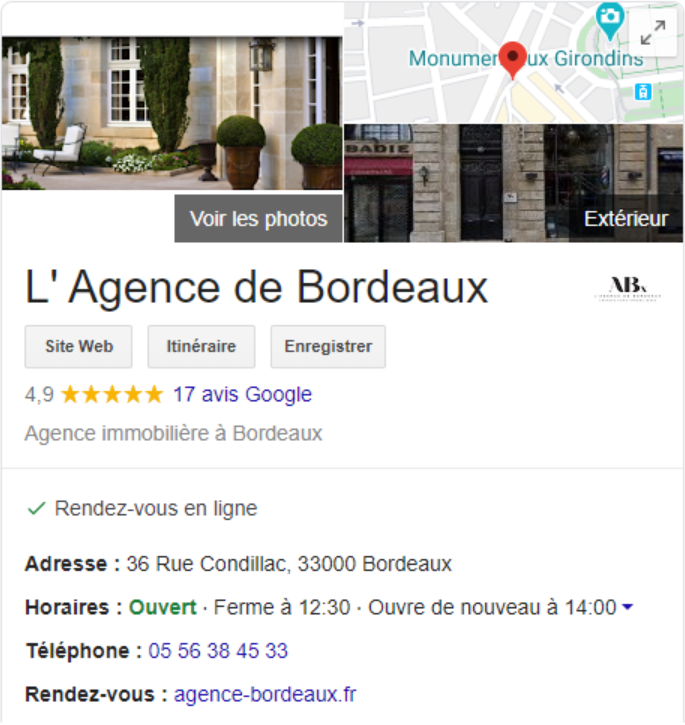 Rendez-vous en ligne affiché dans la fiche établissement Google Map